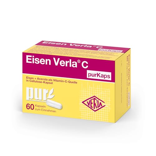 Eisen Verla C purKaps Möglichst pur für die tägliche Eisenversorgung 10 mg Eisen + 80 mg Vitamin C bei erhöhtem Eisenbedarf frei von Süßungsmitteln glutenfrei und ohne Lactose 60 St