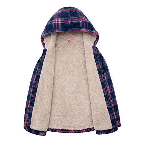 ThCreasa Girls Plaid Flannel Jacket Sherpa Fleece Lined Zip Up Winter Shirts with Hood2
