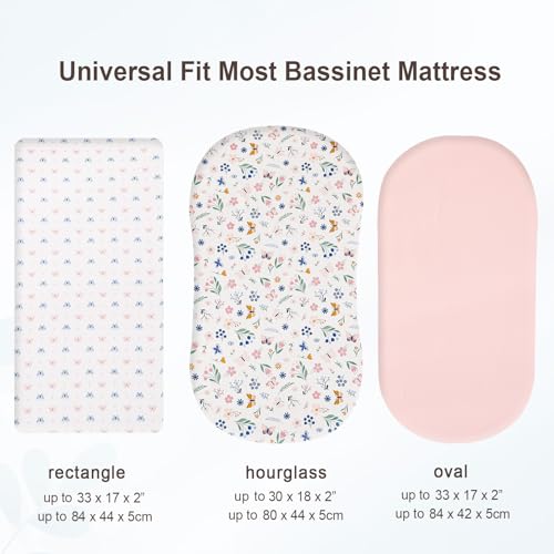 Image of david's kids 3 Pack Bassinet Sheets, Ultra Soft Breathable Comfortable Baby Sheet Set for Boys Girls Neutral, Univeral Fit for Most Cradle and Bassinet Mattress, Floral & Butterfly