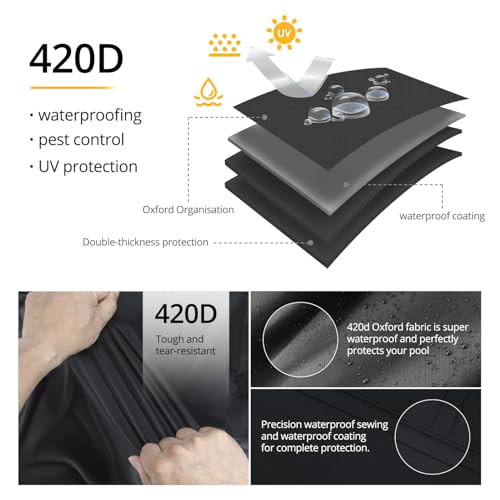 Qwork® Copertura Per Piscina Rotonda 460Cm, Telone Per Coperture Per Piscina, Telone Di Protezione Uv, 420D Oxford, Nero - 3
