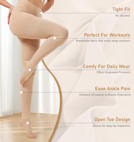 Image of NURCOM 20-30 mmHg Compression Pantyhose for Women & Men, Open Toe Medical Compression Stockings, Waist High Opaque Compression Tights, Graduated Support for Edema, Varicose Veins, Swelling, Pregnant