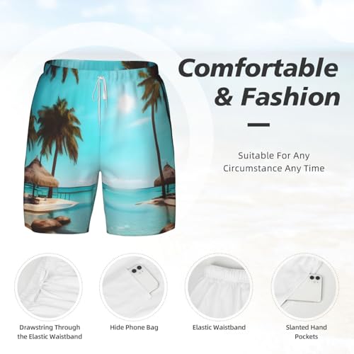 Short de bain homme avec doublure compression mer et palmiers - 5