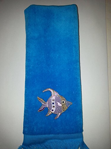 Tropical angel Fish Towel aqua vintage fingertip sparkly