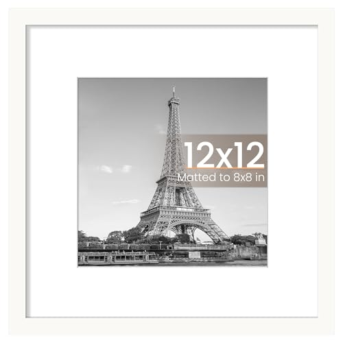 Image of upsimples 12x12 Picture Frame, Display Pictures 8x8 with Mat or 12 x 12 Without, Wall Hanging Square Frames, White, 1 Pack