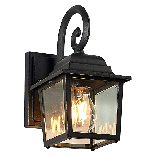 CHUNGYANG Lámpara de pared negra E27, lámparas exteriores de porche al aire libre, apliques de pared de aluminio fundido a presión con vidrio IP65 impermeable para garaje, linterna de pared de patio