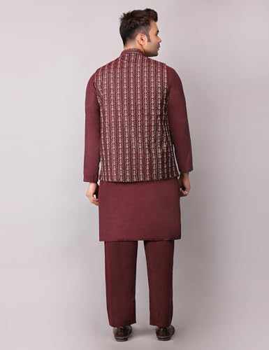 Image of Men's Cotton Silk Blend Regular Kurta Pyjama, Embroidered Nehru Jacket /Waistcoat Set