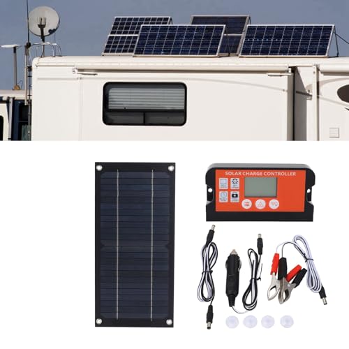 Acouto Caricabatterie da Pannello Solare da 600 W Regolatore di Carica in Silicio Monocristallino 100A Kit Pannello Solare con Cavo di Prolunga Clamp/Holder per Batteria per Efficienza da Campeggio