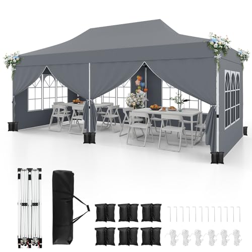 COSTWAY Carpa Plegable 3x6m, 6 Paredes Laterales Desmontables, Pe...