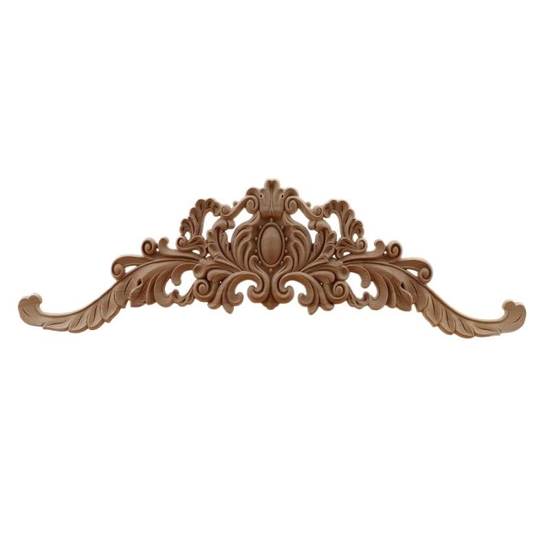 Moulure Decorative Bois Sculpture sur bois Maison Vente en gros Portes d'armoires multi-spécifications Applique en bois Décoration Longues décalcomanies Naturel Moulure Decorative Plafond(59cmX18cm)