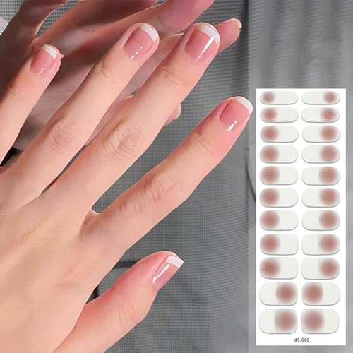 22Pcs French Tip Gel Nail Strips White French Tip Gel Nail Strips Polish Wraps Supplies Self Adhesive Nude Pink Gel Nails Sticker Full Nail Wraps with no Uv Light for Acrylic Salon Nail Art