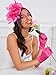 Ibeauti Fascinator Hats with Screentouch Lace Gloves Set for Women Tea Party Cocktail Wedding Derby Headwear Short Gloves (04 Hot Pink)