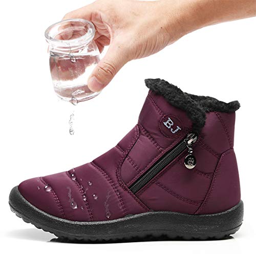 Image of Winter Snow Boots for Women Men, Lightweight Water-Resistant Boots | faux fur lining, rubber sole, warm winter wear, dog walking, errands, light snow, indoor outdoor