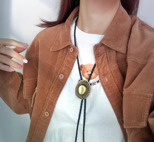 Image of Jeilwiy Bolo Tie for Men Western Cowboy Tie Necklace Gold Bolo Tie Leather Necktie Halloween Tie Accessories for Women