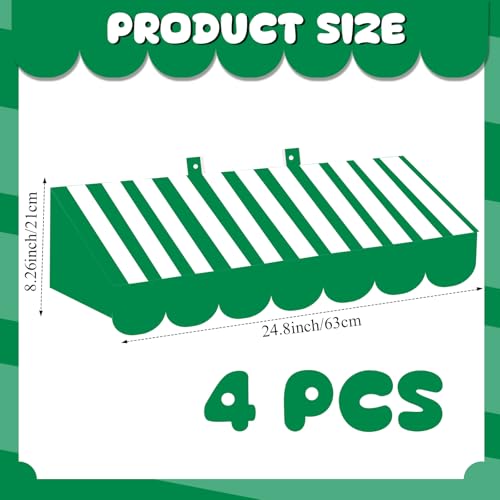 Image of Tallew 4 Pcs 3D Circus Awning Wall Decoration Farmers Market Party Decorations Carnival Awning for Halloween Carnival Theme Party Classroom Decorations(Green,White)