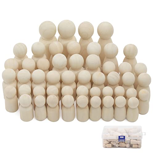 Hagao Unfinished Wooden Peg Dolls, Wood Doll Bodies Male Female Peg Doll People for DIY Art Craft, Painting, Peg Game, Home Party Decoration 50PCS