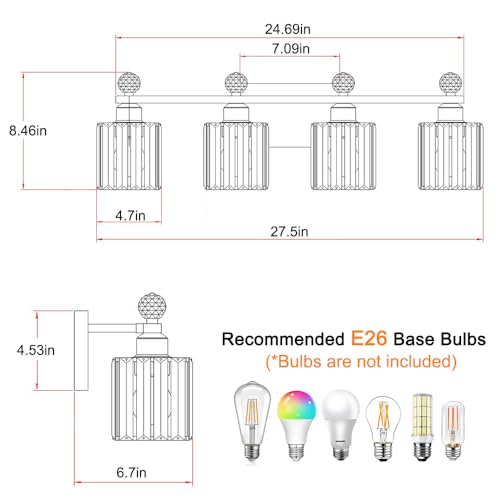 Image of Lxybcce Bathroom Vanity Lights Over Mirror - Easy Installation with Clear Guide, 4-Light Shadow-Free Design, Chrome Crystal Finish - for Modern Home Bathroom Lighting Fixtures in DIY Projects