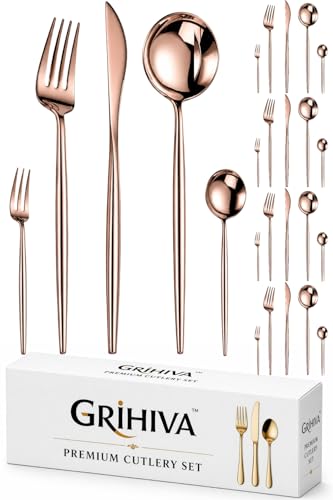 Image of 25 Pcs Rosegold Cutlery Set for Dining Table the Perfect Lightweight Silim Handle Tableware Including Dinner Spoon, Dinner Fork, Dinner Knife, Dessert Spoon & Dessert Fork
