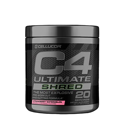 Cellucor C4 Ultimate Shred Pre Workout Powder, Fat Burner for Men & Women, Weight Loss Supplement with Ginger Root Extract, Strawberry Watermelon, 20 Servings, 12.3 Ounce (Pack of 1)