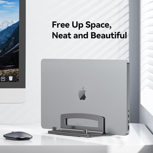 Image of TECKNET Vertical Laptop Stand, Adjustable Aluminum Laptop Stand (Fits Up to 17.3 inch), Space-Saving Vertical Stand with Non-Slip & Scratch-Resistant Silicone, Compatible with MacBook Pro /Air, Dell, HP