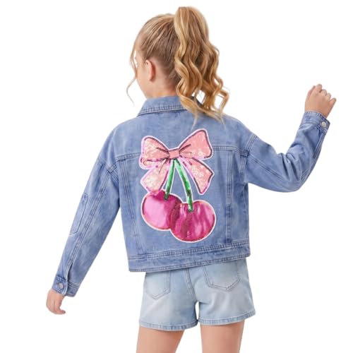 Image of WELAKEN Print Denim Jacket for Girls & Kids II Little Girl's Button Down Crop Jean Jacket Coat
