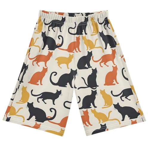 ALAZA Orange Black Kitten Cat Pajama Shorts Elastic Waist Casual Sleep Shorts with Pockets Size 6-14