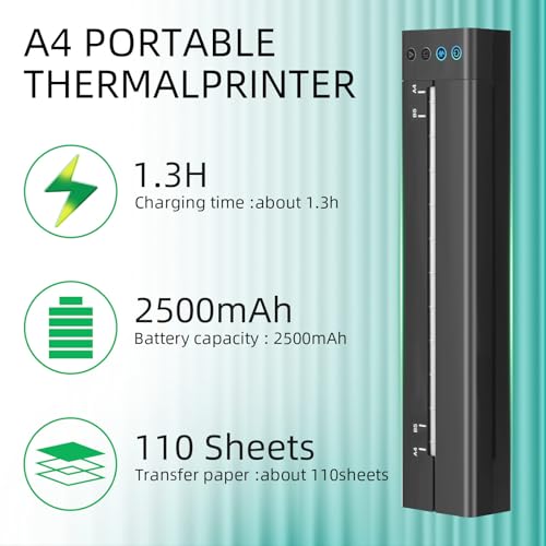 Miniatura 2 de Atomus Mini Impresora Térmica Portátil 2500mah Papel Térmico Y Papel De Transferencia De Tatuajes Impresora De Oficina 113e