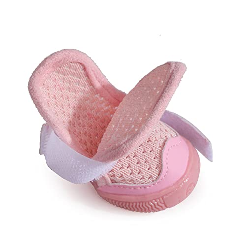 Hdwk&Hped Small Dog Boots, Breathable Mesh Summer Dog Shoes Pink Stylish Pu Dog Girl Booties With Durable Non-Slip Rubber Sole (Solide Style - Pink, 2 (3~6Lb)) #TOP6