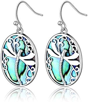 Abalone Drop Dragonfly Earrings Plated with White Gold, Fashionable Natural Shell Dangle Earring for Women and Girl