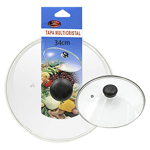Tapa multiuso para ollas y sartenes, de CRISTAL TRANSPARENTE y acero inoxidable. TAMAÑO: 34...