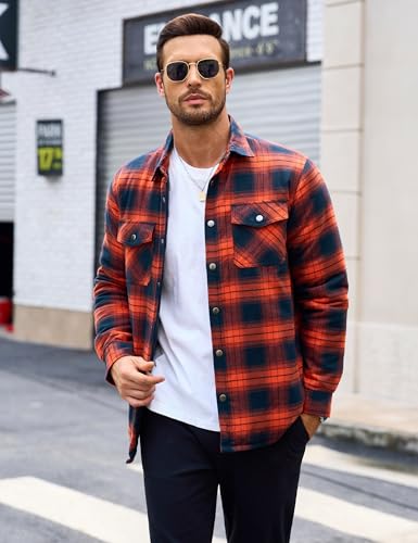 MAGCOMSEN Men's Flannel Shirts Long Sleeve Quilted Lined Button Down Plaid Flannel Jacket Heavyweight Warm Winter Coat2