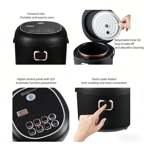 Image of Mini Rice Cooker 2L Electric Lunch Box Food Heater 12V /24V Portable Non-Stick Travel For Car Truck Small Rice Cooker with Steam Tray Cooking Heating and Keeping Warm Function(Black)
