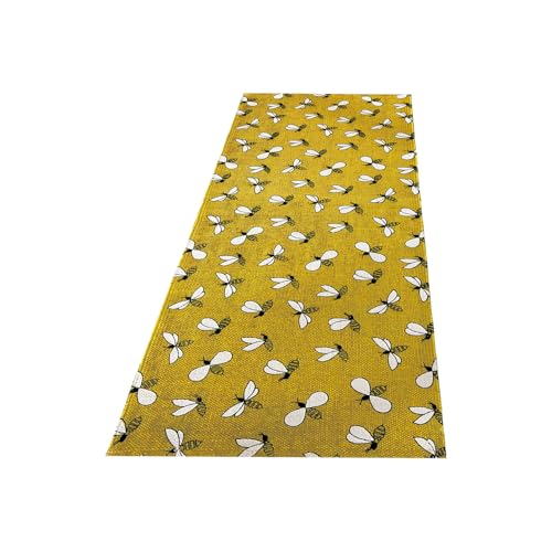 Image of SAGON 2x5 Ft Printed Runner Carpet - Cotton Bedside Rug for Bedroom & Living Room (Bee Yellow)