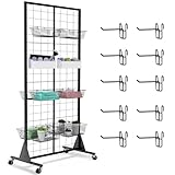 RCZSCBK 1-Pack Grid Wall Panels, 2' X 5.5' Ft Gridwall Panel Display Stand, Heavy Movable Floorstanding Detachable Gird Wall Panels,Suitable for Art Fairs(with Extra 10 Hooks