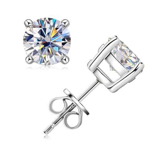 Paton Moissanite Stud Earrings for Women, 925 Sterling Silver Earrings, Hypoallergenic Earrings,0.3-5 CT, D Color VVS1 Clarity, Round/Square Small Stud Earrings for Gifts Birthday Anniversary