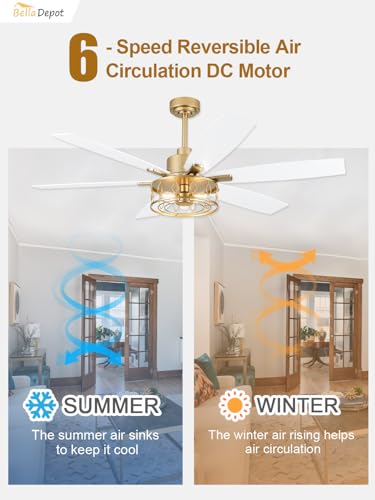 Image of Bella Depot 60 Inch Gold Modern Ceiling Fan with Lights and Remote