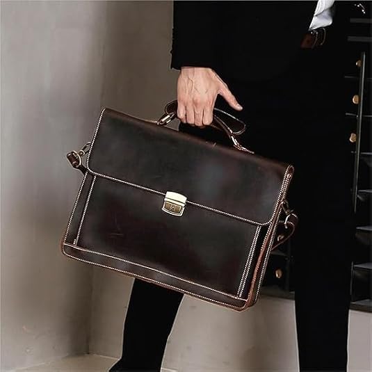 Commuter Messenger Bag Briefcase Men's Genuine Leather Business Handbag 16.9 Inch Computer