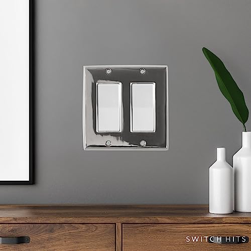 Switch Hits Polished Nickel Outlet Wall Plate | 2 GFI Rocker | 4.5" x 4.5" | Hand-Polished Brass Construction | Electrical Switch Plate Cover for All Configurations by SWITCH HITS - Image 3