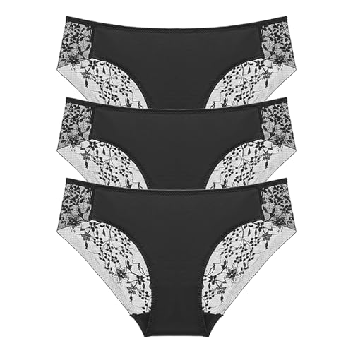 Culottes coton pour femme en dentelle lot de 3 slips sexy ultra minces taille basse