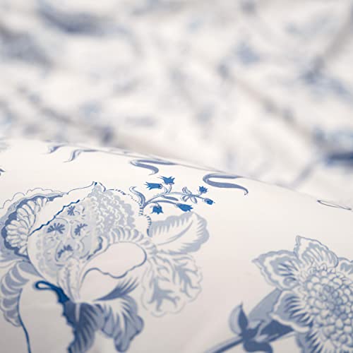 Chanasya 5-Piece Reversible Ultra Soft Brushed Microfiber Velvet Bedding Comforter Duvet Cover Set - Blue Cream Toile Peony Floral Botanical Print - (1 Duvet Cover & 4 Pillow Shams) - King Bed #TOP2