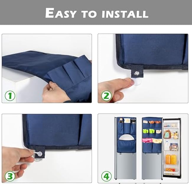 Mini Fridge Organizer with 12 Pockets, Smart Dorm Mini Fridge Accessories, Over the Fridge Caddy Organizer for Daily Stuff, Blue