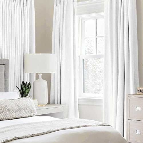 Image of MIULEE Linen Textured Curtains for Bedroom Solid 100% Blackout Thermal Insulated Bright White Grommet Room Darkening Curtains & Drapes Luxury Decor for Living Room 52 x 54 Inch (2 Panels)