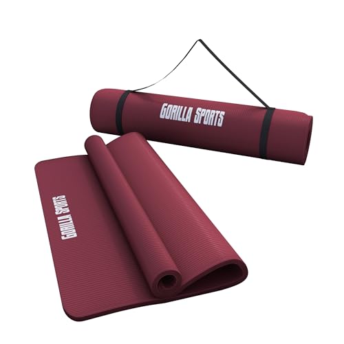 GORILLA SPORTS® Yogamatte - 190x60x1,5 cm oder 190x100x1,5 cm, mit Tragegurt, Phthalatfrei, Rutschfest, Farbwahl - Gymnastikmatte, Fitnessmatte, Sportmatte,...