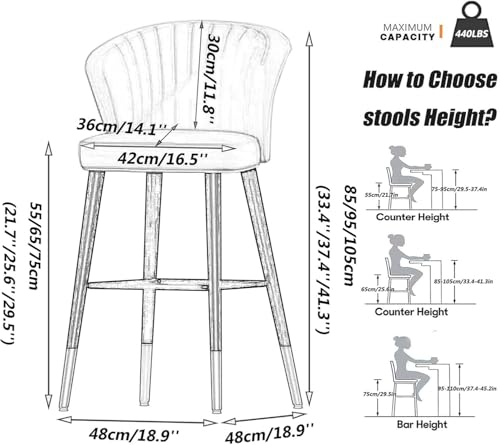 Tabourets de bar vert 75 cm chaises cuisine velours et pieds fer - 3