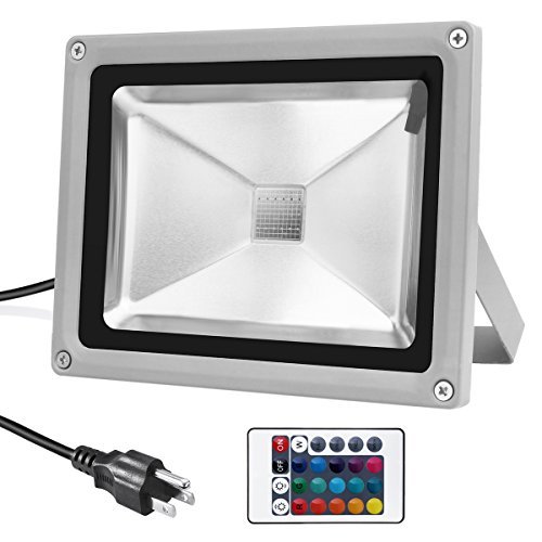 warmoon Outdoor LED Flood Light 20W RGB Color Changing Waterproof Wall Security Spotlights with US 3-Plug & Remote Control