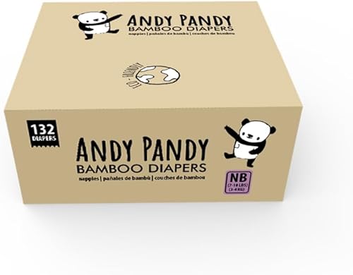Andy Pandy Pañales desechables de bambú, recién nacido, 7-10 libras, blanco, 132 unidades