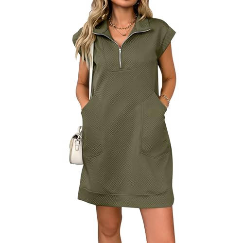Robe sweat-shirt d'été à manches courtes et demi-zip pour femme active