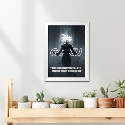 Image of TenorArts Goku Posters Dragon Ball Z Anime Quotes Laminated Photo Frame Painting with White Color Matt Finish Textures (12 inches x 9 inches)