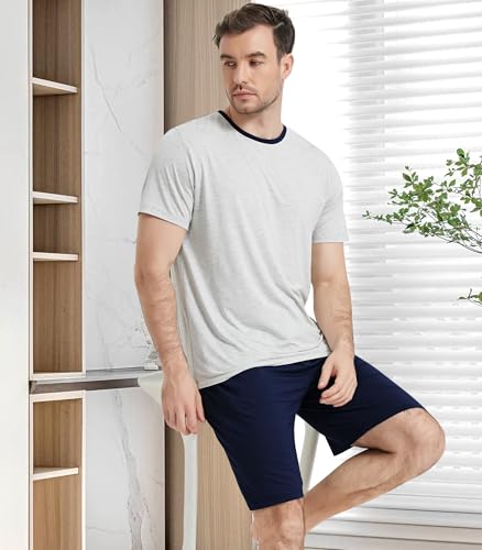 Image of NACHILA Men's Pajama Set, Cooling Bamboo Viscose Short Sleeve Top & Shorts