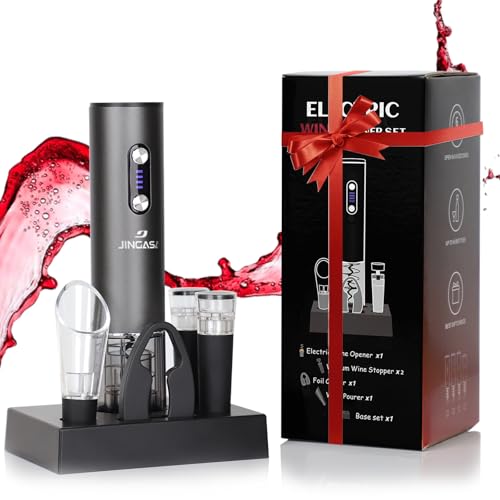 Electric Wine Opener Set – Rechargeable Wine Bottle Opener Kit with Foil Cutter, Vacuum Stoppers, and Wine Pourer – Best Wine Gift Set, Fancy Wine Opener for Wine Lovers and Parties
