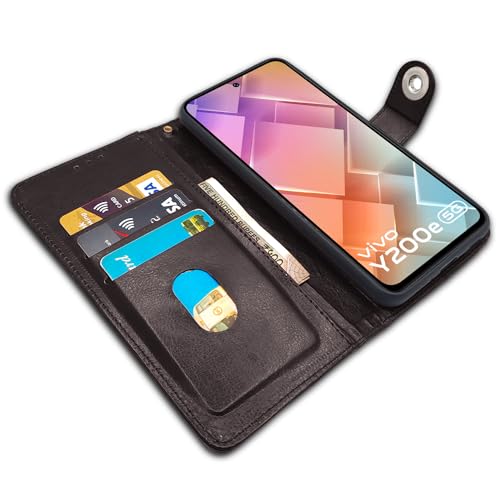 Image of Pikkme Vivo T3 5G / Vivo Y200e 5G Flip Cover Leather Finish | Inside TPU with Card Pockets | Wallet Stand and Shock Proof | Complete Protection Button Flip Case (Coffee)
